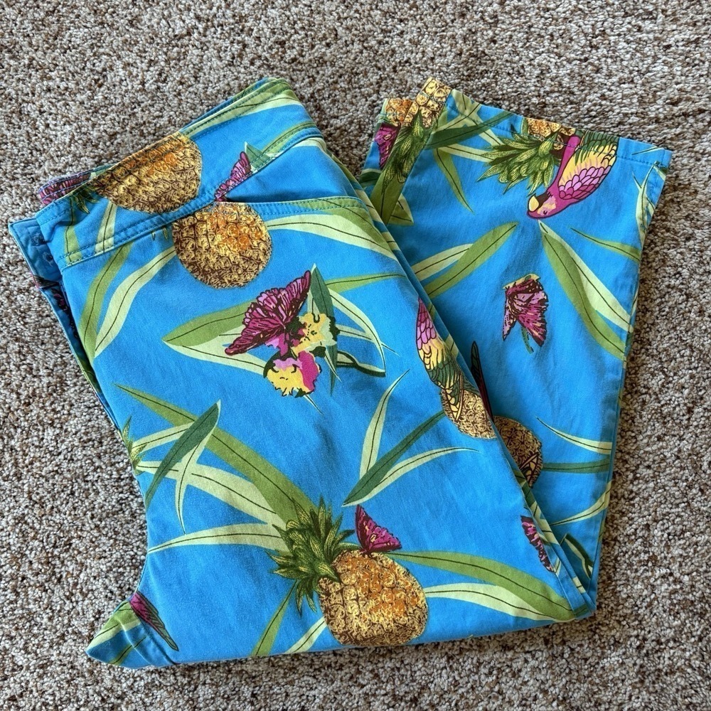 Vintage Bill Blass Jeans Tropical Capri Pants Size 14 Parrot Pineapple Print 🦜 - Picture 15 of 15